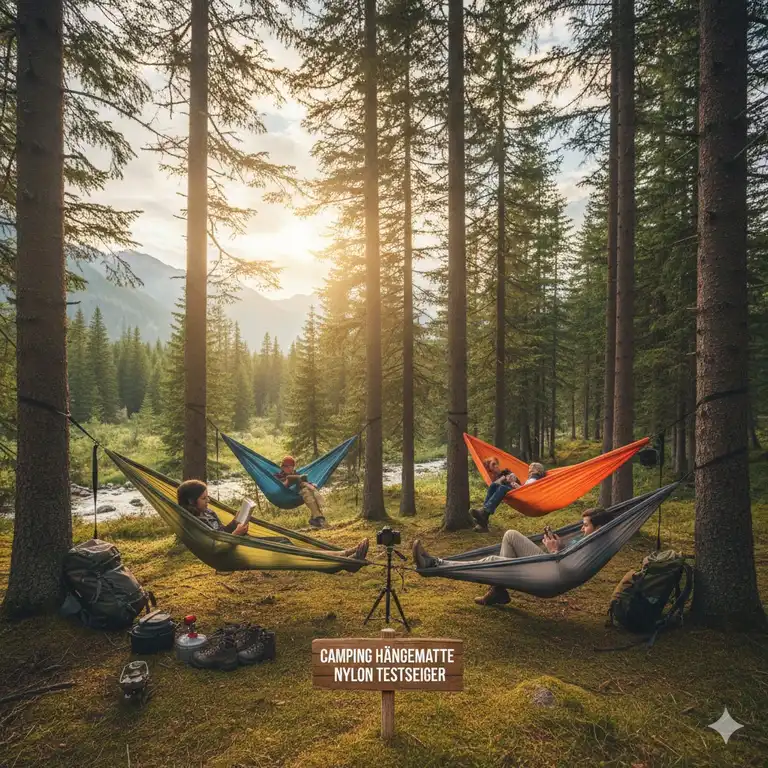 Ein umfassender camping hängematte nylon test im Wald mit verschiedenen Modellen im Vergleich.