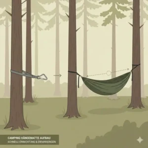Detailansicht der Befestigung: Unsere camping hängematte erfahrungen beim Aufbau im Wald.