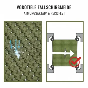 Nahaufnahme der atmungsaktiven Stoffstruktur einer camping hängematte fallschirmseide.