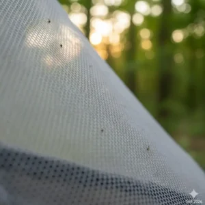 Nahaufnahme des engmaschigen Insektenschutzes der **hängematte mit netz test 2026**, Fokus auf die Netzstruktur.