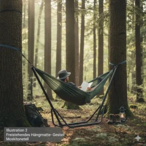 Freistehendes Gestell für die beste camping hängematte 2026, ideal für Campingplätze ohne Bäume.