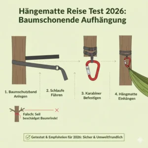 Anleitung zur baumschonenden Aufhängung basierend auf dem hängematte reise test 2026 für Camper.