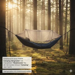 Detailansicht einer camping hängematte mit schützendem Moskitonetz im test 2026.