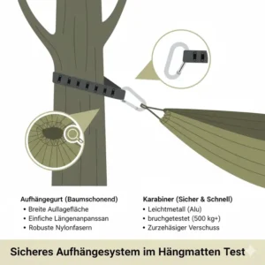 Close-up of high-quality suspension straps from the outdoor hängematte test 2026.