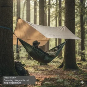 Voll-Setup der beste camping hängematte 2026 mit einem Tarp als effektiven Regenschutz.