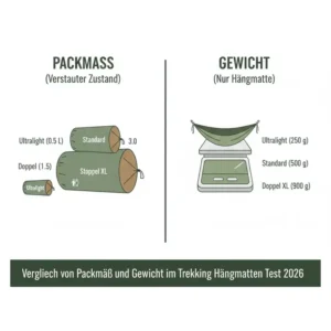 Demonstration of the compact pack size for the outdoor hängematte test 2026.