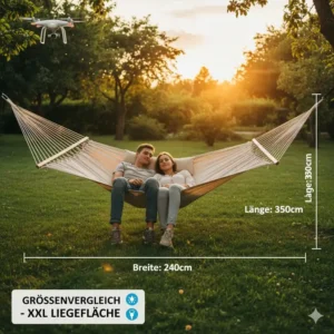 Abmessungen und Breite der Liegefläche im hängematte 2 personen test.