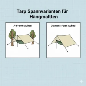 Verschiedene Tarp-Spannvarianten (A-Frame, Diamant) im hängematte test mit tarp.