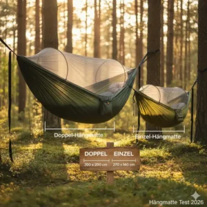 Direkter Größenvergleich zwischen Einzel- und Doppel-**hängematte mit netz test 2026** im Überblick.