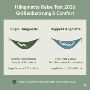 Größenberatung für Single- und Doppel-Modelle als Teil der Kaufberatung im hängematte reise test 2026.