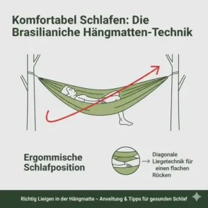 Diagram showing the correct sleeping posture for the outdoor hängematte test 2026.