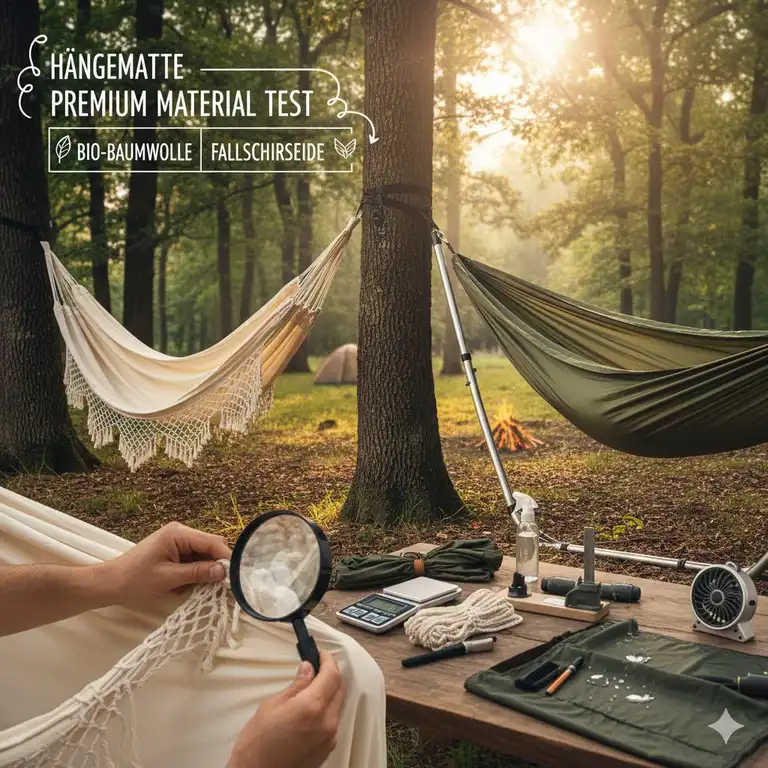 Ein ausführlicher hängematte premium material test im Wald mit verschiedenen Modellen.