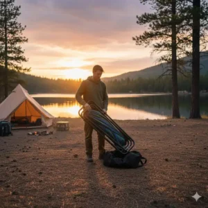 Faltbare und tragbare Hängematte mit Gestell Camping für den Urlaub.