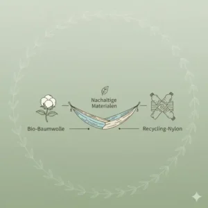 Illustration der ökologischen Materialien einer nachhaltige camping hängematte wie Bio-Baumwolle und Recycling-Nylon.