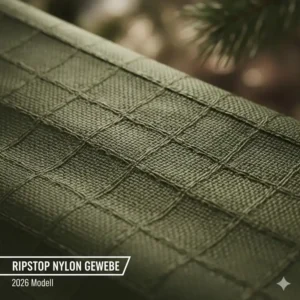 Detailansicht der Materialstruktur einer robuste camping hängematte 2026 aus reißfestem Ripstop-Nylon.