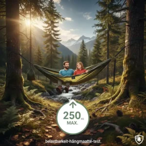 Illustration zur hohen Tragkraft einer reißfeste camping hängematte für Camper.