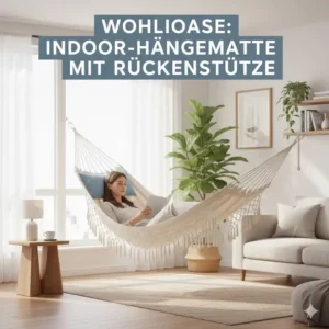 Stilvolle Einrichtungsidee für eine Hängematte mit Rückenstütze im Wohnzimmer.