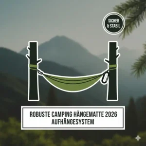 Das professionelle Aufhängungssystem der robuste camping hängematte 2026 mit Baumgurten und Karabinern.
