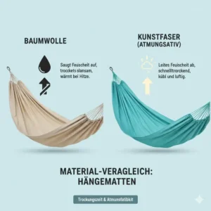 Vergleich zwischen Standardgewebe und atmungsaktive Hängematte Material hinsichtlich der Belüftung.