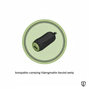 Eine reißfeste camping hängematte kompakt im kleinen Transportbeutel verstaut.