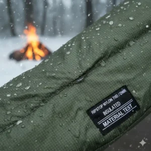 Macro view of ripstop nylon material performance in a hängematte mit isolierung test.