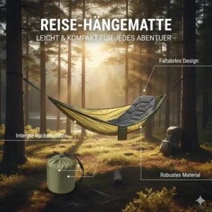 Kompakte und tragbare Hängematte mit Rückenstütze für Camping-Abenteuer.