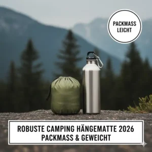 Das kompakte Packmaß und geringe Gewicht der robuste camping hängematte 2026 im Tragebeutel.