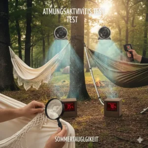 Prüfung der Luftdurchlässigkeit im hängematte premium material test für heiße Tage.