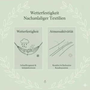 Illustration zur Wetterfestigkeit und Atmungsaktivität der Stoffe einer nachhaltige camping hängematte.
