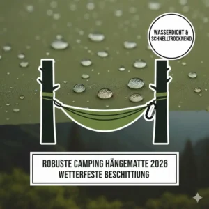 Die wasserabweisende Oberfläche einer robuste camping hängematte 2026 zum Schutz vor Regen.