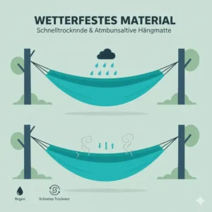 Darstellung der schnellen Trocknungszeit von atmungsaktive Hängematte Material nach Regen.