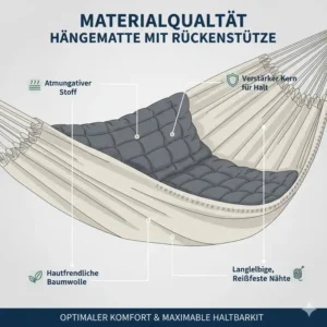 Hochwertige, atmungsaktive Materialien einer Hängematte mit Rückenstütze.