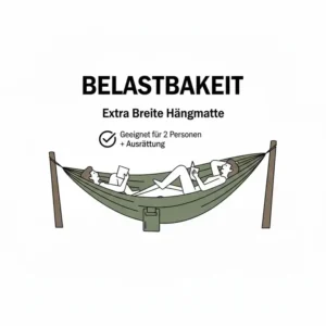 Illustration der hohen Belastbarkeit für zwei Personen in einer extra breite camping hängematte.