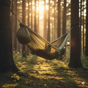 Ultraleichte camping hängematte mit taschen für kompakte Lagerung und Transport.