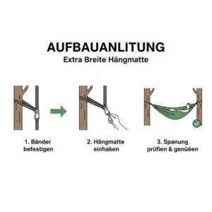 Schritt-für-Schritt Anleitung zum richtigen Aufhängen einer extra breite camping hängematte.