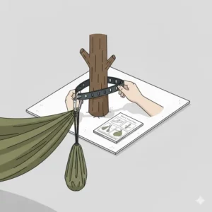 Illustration der einfachen Justierung bei einer hängematte mit leichtem aufbau am Gurt.