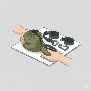 Kompakter Transportbeutel passend zur hängematte mit leichtem aufbau für unterwegs.