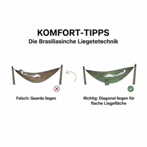 Darstellung der diagonalen brasilianischen Liegetechnik in einer extra breite camping hängematte.