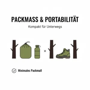 Illustration der kompakten Transportgröße einer zusammengefalteten extra breite camping hängematte.