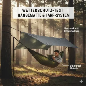 Kombination aus Tarp und Hängematte während dem leichte camping hängematte test.