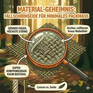 Detailansicht der Fallschirmseide für eine Hängematte klein verpackt.