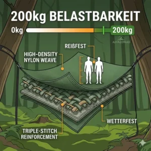 Illustration der Sicherheit und Belastungsprobe für eine camping hängematte belastbarkeit 200kg mit zwei Personen