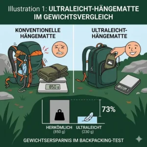 Grafik zum Gewichtsunterschied verschiedener Modelle im hängematte backpacking test.