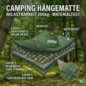 Detailansicht der Gewebestruktur einer reißfesten camping hängematte belastbarkeit 200kg aus Fallschirmseide.