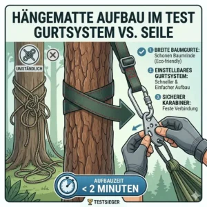 Schritt-für-Schritt Anleitung für den schnellen Aufbau im hängematte backpacking test.