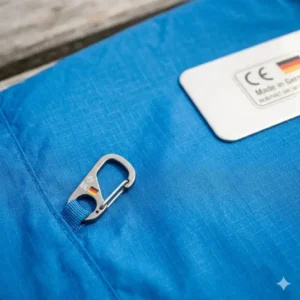 Nahaufnahme der reißfesten Ripstop-Nylon-Struktur einer reise hängematte ultraleicht.