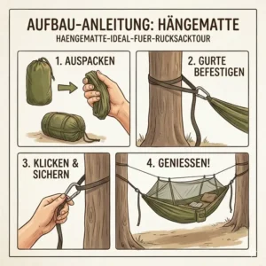 Anleitung zur schnellen Befestigung der hängematte ideal für rucksacktour.