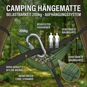 Das robuste Aufhängungssystem und die Baumgurte einer camping hängematte belastbarkeit 200kg im Detail.