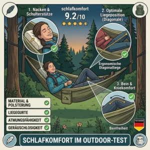 Illustration zur ergonomischen Liegeposition im großen hängematte backpacking test.