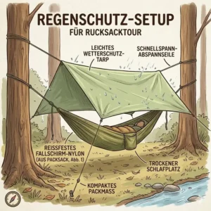 Schutz vor Regen mit einer hängematte ideal für rucksacktour und Tarp.